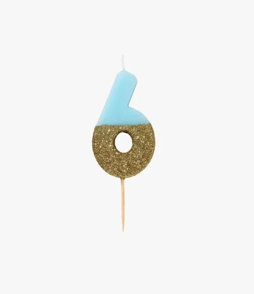 We Heart Birthday Glitter Number Blue Candle '6' by Talking Tables