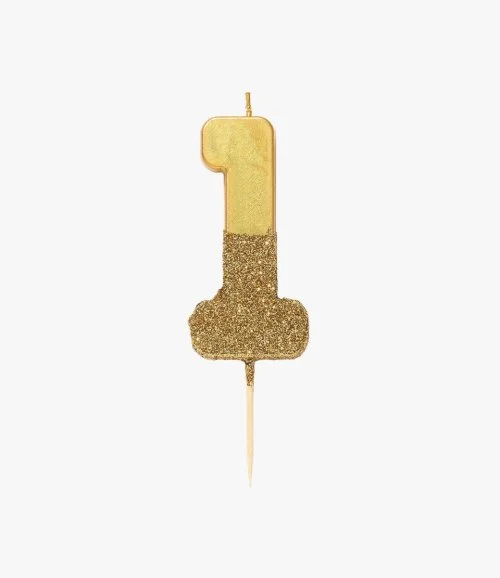 We Heart Birthday Glitter Number Gold Candle '1' by Talking Tables