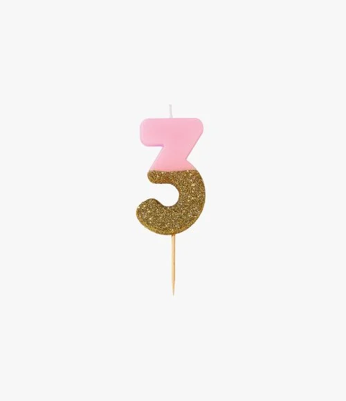 We Heart Birthday Glitter Number Pink Candle '3' by Talking Tables
