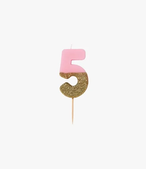 We Heart Birthday Glitter Number Pink Candle '5' by Talking Tables