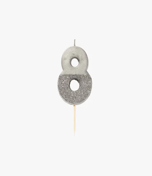 We Heart Birthday Glitter Number Silver Candle '8' by Talking Tables