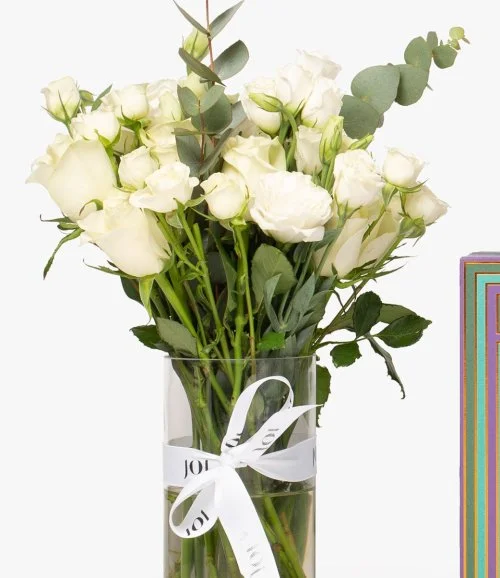 White Elegance Flower Arrangement with Ermine Party Box