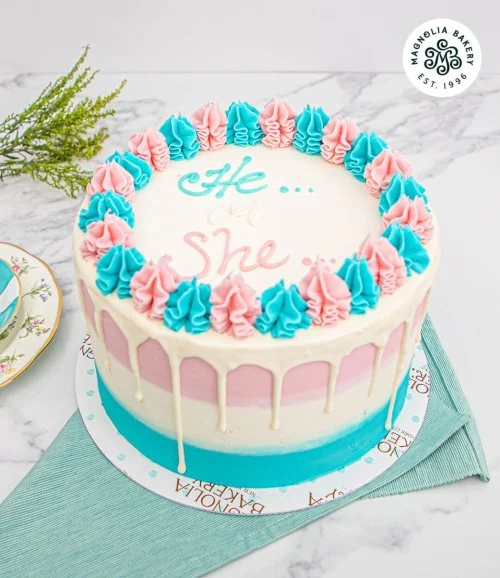 White Ganache Gender Reveal Cake by Magnolia