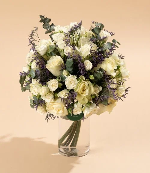 White with Splash of Purple Flower Arrangement