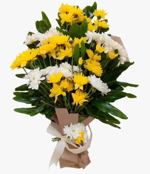 Yellow and White Flowers Front Facing Arrangement