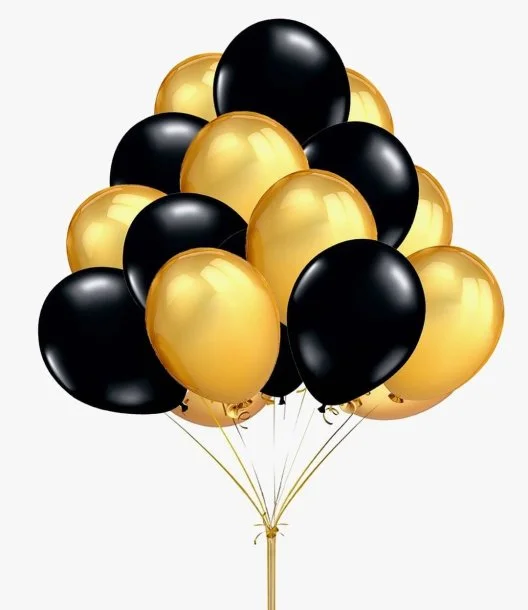 12 Black and Gold Latex Balloon Bouquet (8 Gold & 8 Black) 