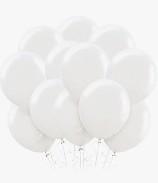 12 White Helium Latex Balloons 