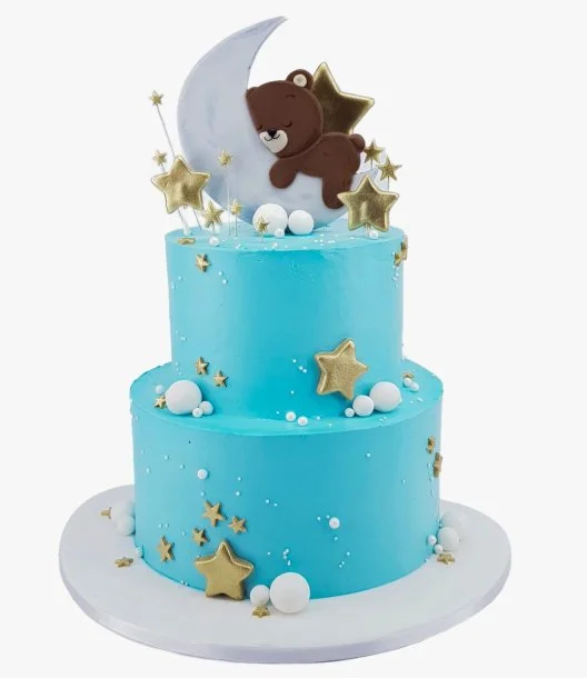 2-tiered Moon & Bear Baby Shower Cake by Cake Social
