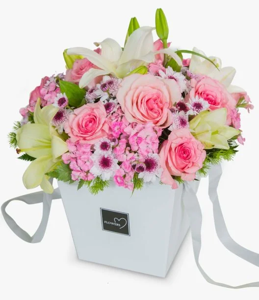 Mixed Flowers in a White Box