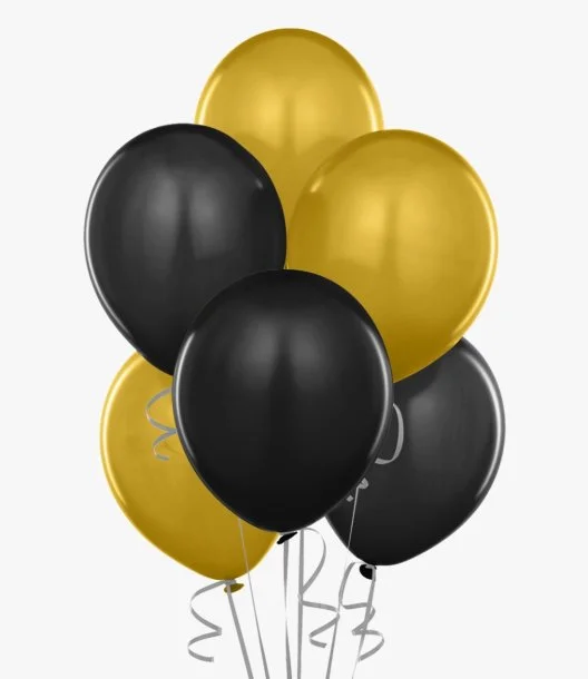 6 Black & Gold Chrome Balloon Bouquet