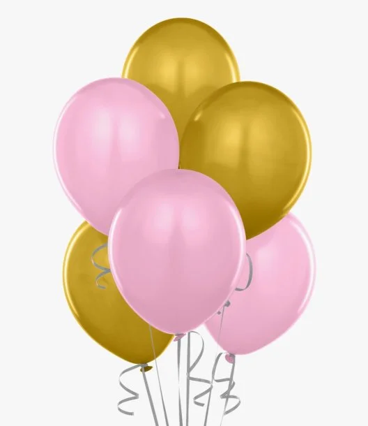 6 Light Pink & Gold Chrome Balloon Bouquet