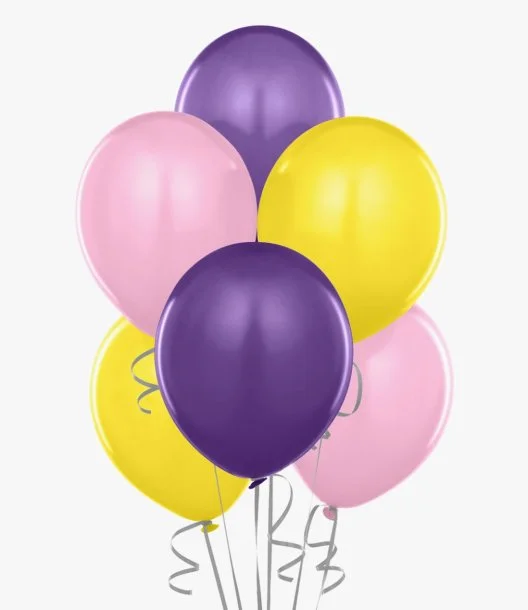 6 Light Pink, Yellow, & Purple Chrome Balloon Bouquet