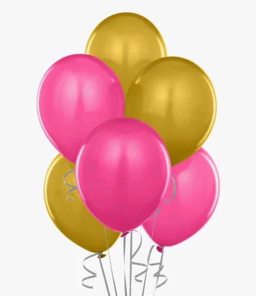 6 Pink & Gold Chrome Balloon Bouquet