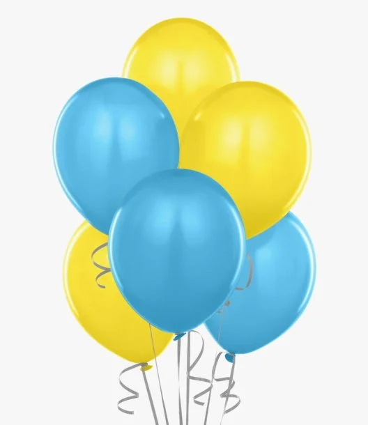 6 Yellow & Pale Blue Balloon Bouquet