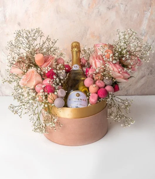 Non Alcoholic Wine, Roses & Desserts Hamper by NJD