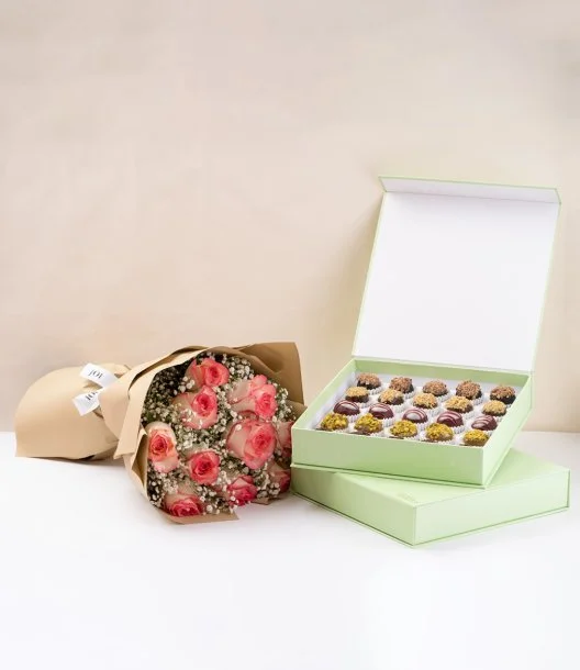 Assorted Cake Balls & Pink Roses Bundle by Sugar Daddy's Bakery