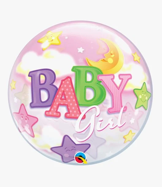 Baby Girl Moon & Stars Bubble Balloon