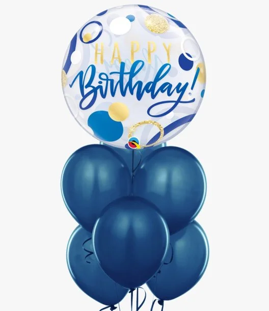 Birthday Blue & Gold Dots Bubble Balloon Bundle
