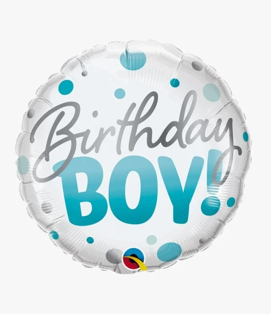 Birthday Boy Blue Dots Foil Balloon