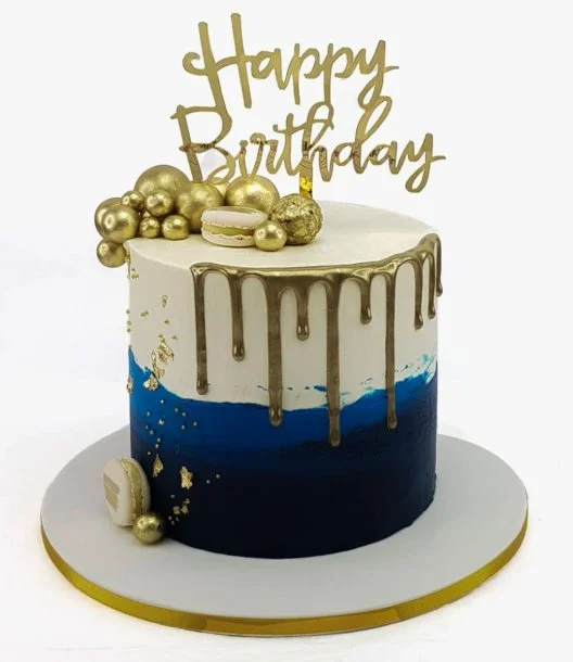 Blue Ombre & Gold Cake by Cake Social