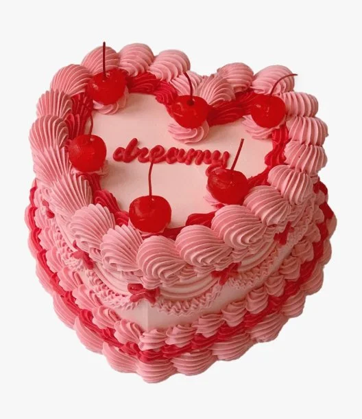 Cherry Pink Heart Retro Cake by Cake Social