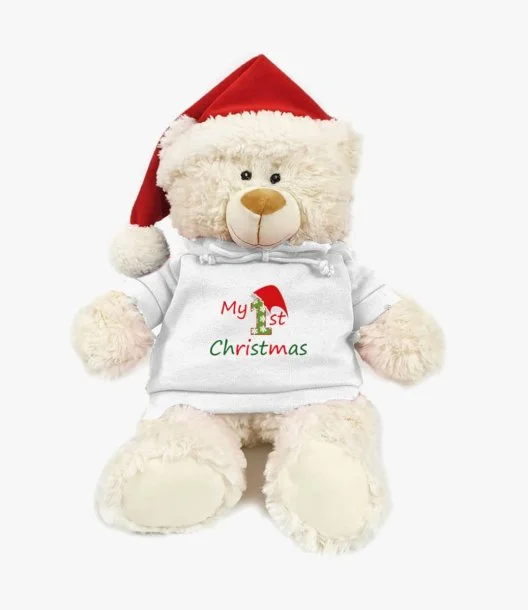Cream Bear With My First Christmas On White T-Shirt 38Cm By Fay Lawson