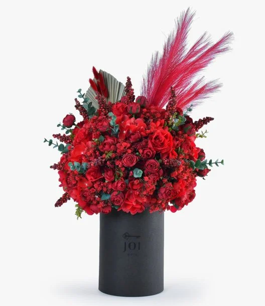 Cylindrical Leather Box With Artificial Flowers
