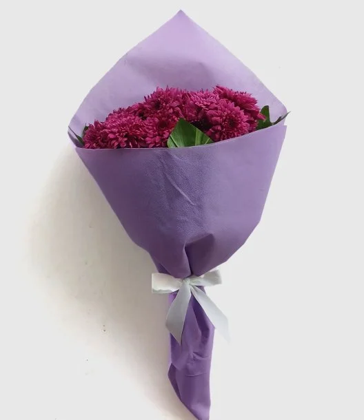 Dark Purple Chrysanthemums Wrapped Arrangement