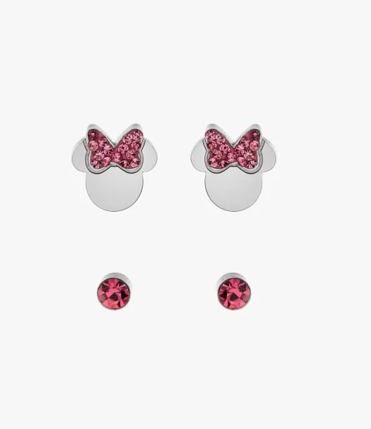 Disney Minnie Mouse with Pink Crystal Silver Earrings