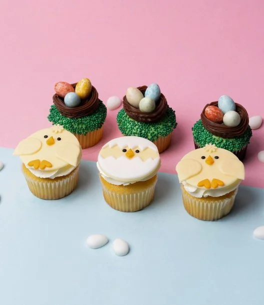 Easter Chick and Eggs Cupcakes 6 Pcs By Cake Social