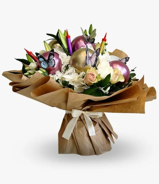 Flower Bouquet with Chrome Balloon
