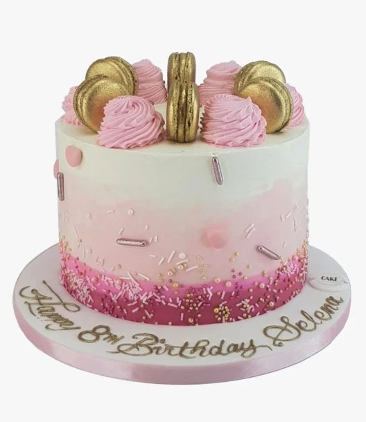 Gold Macarons Pink Cake by Cake Social