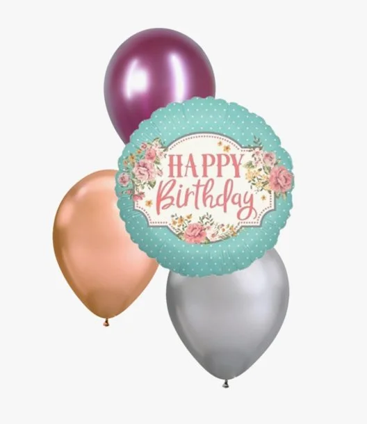 Happy Birthday Vintage Floral Balloon Bouquet