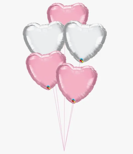 Pink & Silver Hearts Foil Balloon Bundle