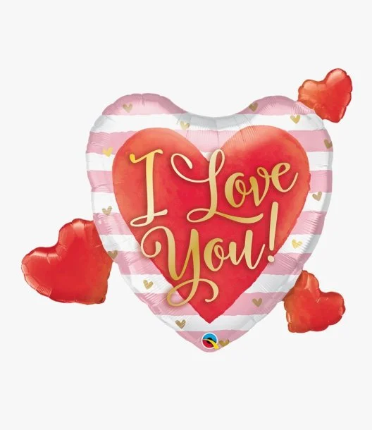 I Love You Pink Stripes & Hearts Foil Balloon