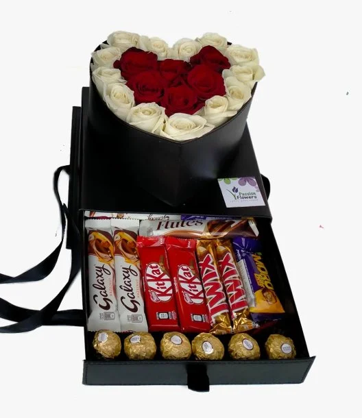Leather Box of Roses and Chocolates With a Heart Box Inside