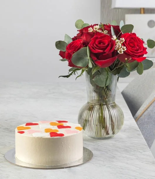 Lots of Love Cute Cake & Roses Bundle