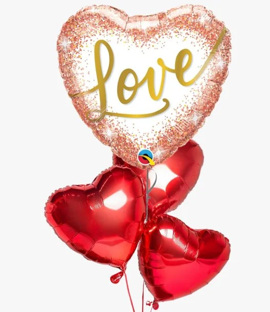 Love Rose Gold Glitter & Ruby Red Balloon Bundle