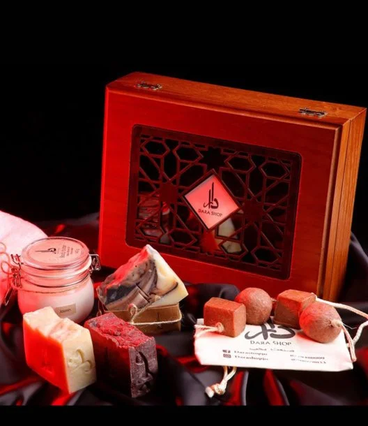 Luxurious Wooden Box With Dara shop Soaps and Cream 