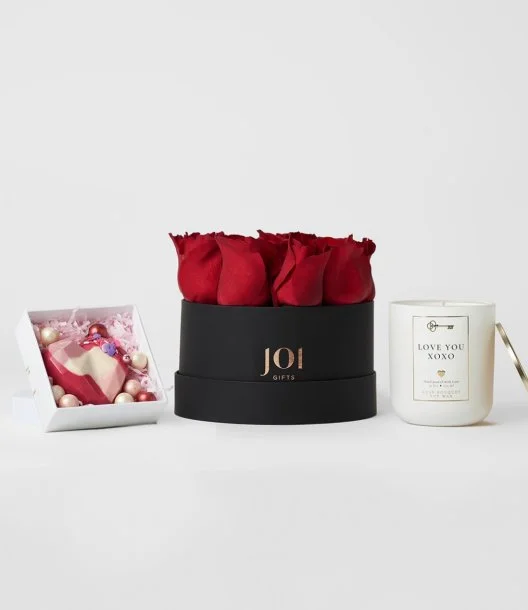 Luxury Mini Heart Chocolates, Flowers & Candle Gift Bundle