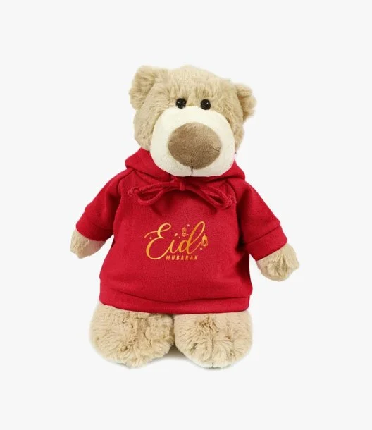 Mascot Bear with Red EID Mubarak Hoodie Size 28cm By Fay Lawson