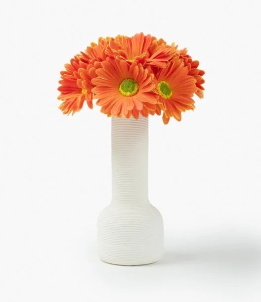 Orange Daisies Artificial Flower Mini Arrangement in Ceramic Vase