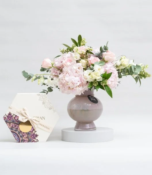 Pink Hydrangea Flower Arrangement & Salted Pecan by Hanovarian Bundle