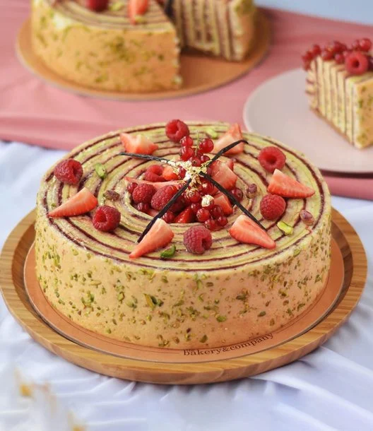 Pistachio Berry Roll Cake by Bakery & Company