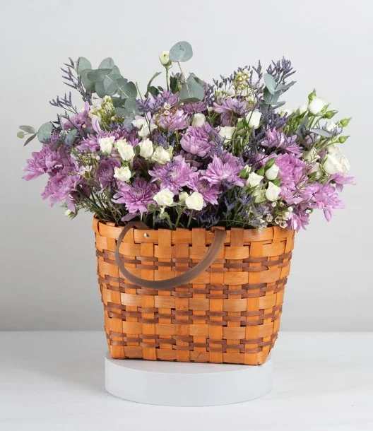 Purple Roses Flower Basket