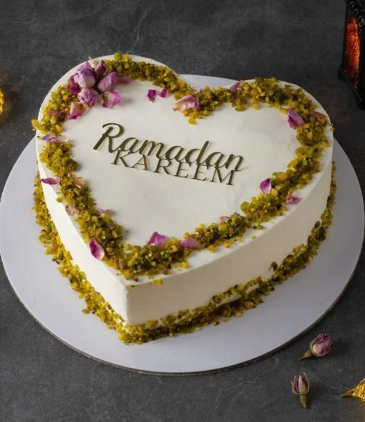 Ramadan Pistachio Heart Shaped Cake 1.5 kg by Cake Social