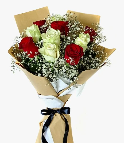 Red and White Roses Hand Bouquet