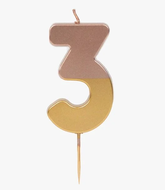 Rose Gold Dipped Number Candle - 3 by Talking Tables