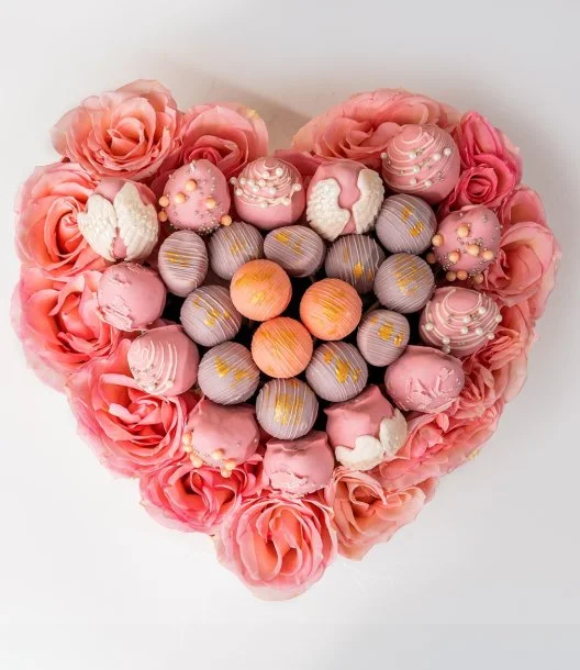 Roses, Assorted Truffles & Designer Strawberries Hamper by NJD
