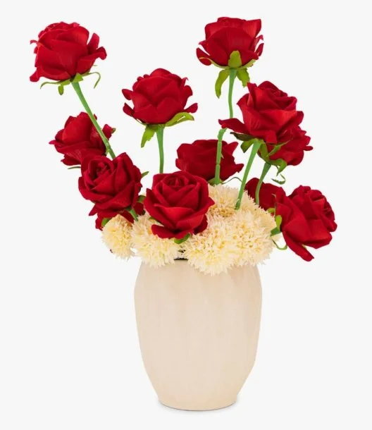 Scarlet Red Roses & Chrysanthemums Faux Floral Arrangement by Silsal